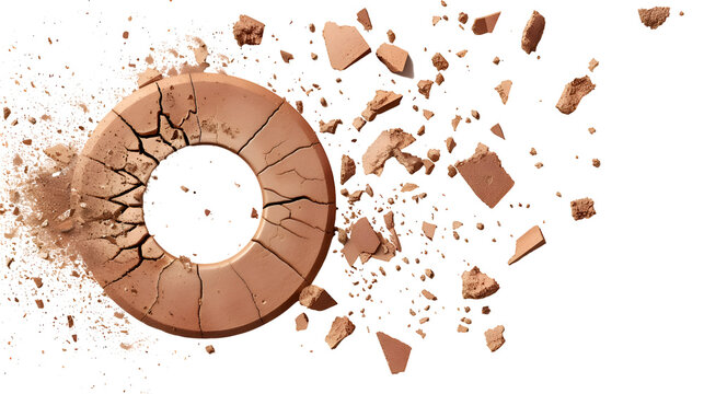 Fragmented terracotta clay target with cracked and intact halves