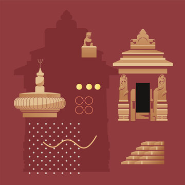 Amalaka - segmented or notched stone disk on shikhara - temple Architecture - Stock Illustration