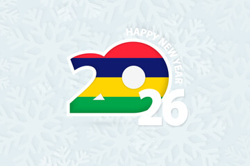 New Year 2026 for Mauritius on snowflake background.