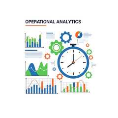 Operational Analytics Concept: Clock, Charts, Graphs, Gears, Data Analysis, Business Strategy
