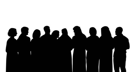 Obraz premium Silhouettes of a diverse group of people standing closely together in unity