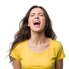 Angry young woman shouting loud isolated on transparent background
