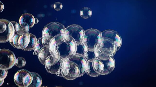 Soap Bubbles Rising Up Over Blue background