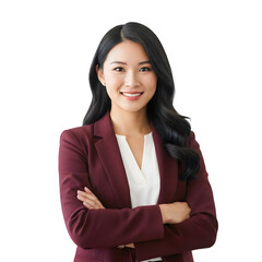 Professional woman in blazer posing with folded arms isolated