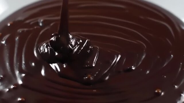 Chocolate Sauce Flowing Smoothly in a Thick, Indulgent Presentation