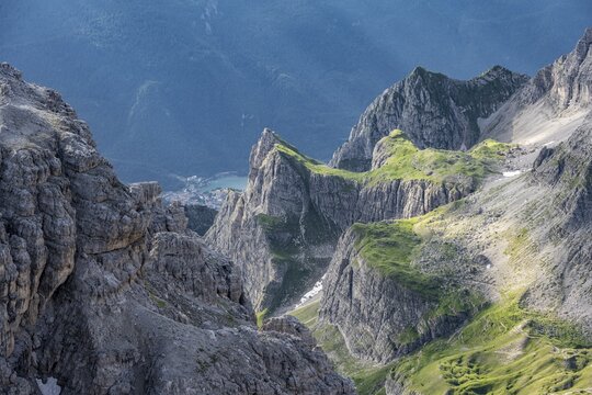 Lake Molveno and mountains in the Brenta Mountains, Parco Naturale Brenta-Adamello, Trentino, Italy