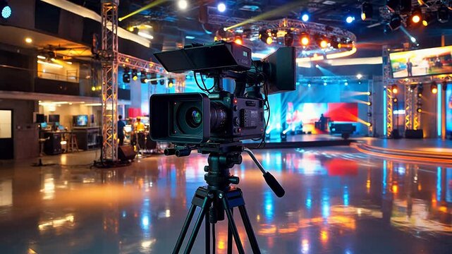 Studio camera on tripod in event space