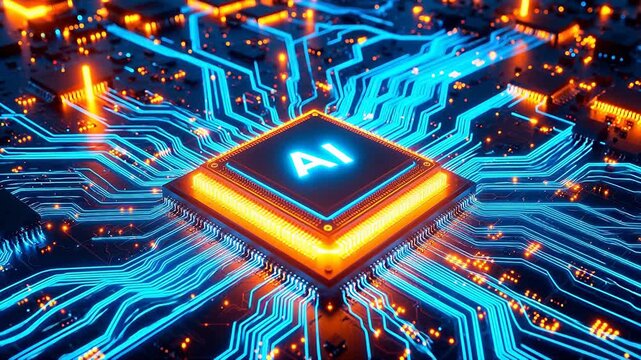 AI chip with glowing circuitry