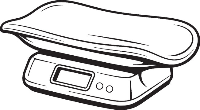 Baby Digital Scale Infant Tray Line Art Illustration
