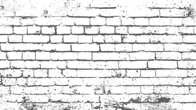 Old brick wall background. Black and white grunge texture. Vector distressed overlay brick wall old texture. Grunge abstract background.
