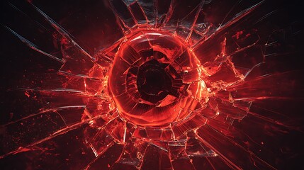 fractured glass face radiating fiery red light, energy waves rippling outward, symbolizing anger transforming into awareness 