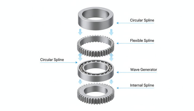 Harmonic drive strain wave gear mechanism exploded view for robotics