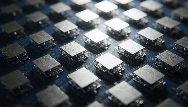 Digital Micromirror Device DMD chip surface with tilting aluminum mirrors array