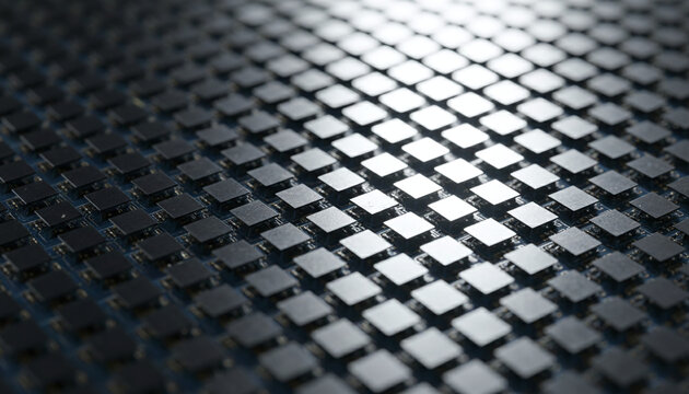 Digital Micromirror Device DMD chip surface with tilting aluminum mirrors array