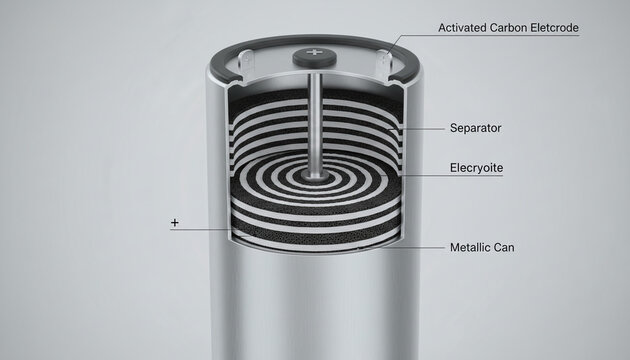 Supercapacitor internal rolled layers cross section energy storage