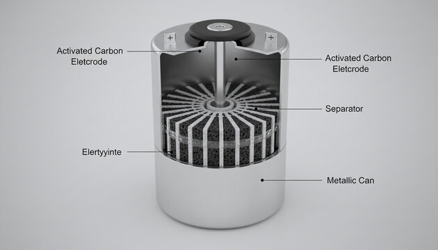 Supercapacitor internal rolled layers cross section energy storage