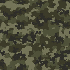 Fototapeta premium Forest camouflage khaki texture seamless pattern, hunting background