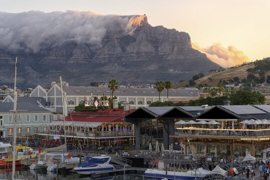 Victoria and Albert waterfront and harbor at sunset, Cape Town, South Africa