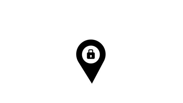 Secure Location Pin Icon with Lock Symbol Privacy Protection with white background,4k video animation.