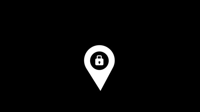 Secure Location Pin Icon with Lock Symbol Privacy Protection with black background,4k video animation.
