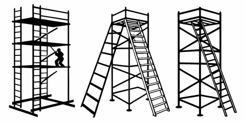 Three different types of ladders shown in a black and white illustration Vector © Sa