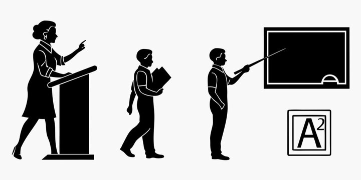 A diverse group of professionals engaged in various forms of public speaking. Vector