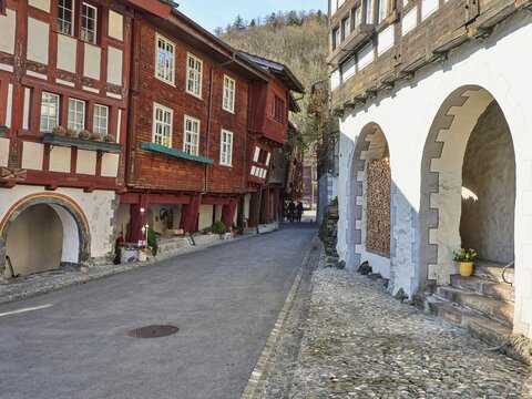 Listed houses in the oldest Swiss wooden settlement, Werdenberg, Grabs, Canton St.Gallen, Switzerland