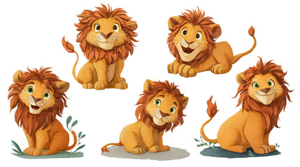 Fototapeta premium set of cute lion cartoon.