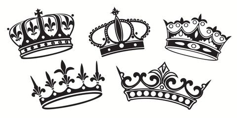 A collection of ornate crowns and tiaras showcasing regal and royal headwear Vector © Sa
