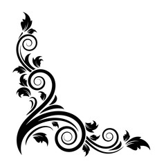 Elegant Flourish Corner Design Element Featuring Swirling Vines and Leaves with Decorative Accents