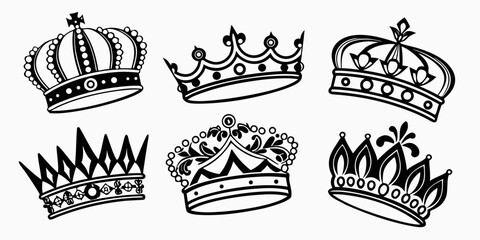 A collection of various crowns and tiaras from different cultures and periods. Vector © Sa