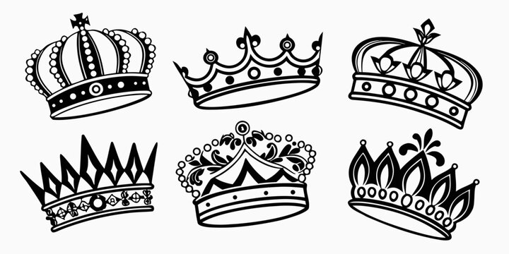 A collection of various crowns and tiaras from different cultures and periods. Vector