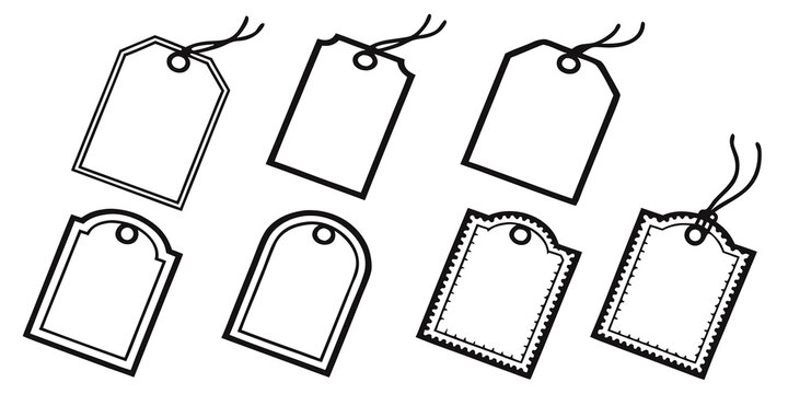 Assorted blank tags with string attachments on a white background Vector