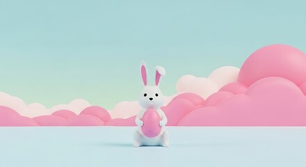 Easter day celebration with adorable pink bunny in pastel paradise on easter sunday morning
