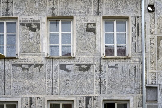 Historical Old Town with Sgraffito House, Slavonice, Jihočesk&yacute; kraj, Czech Republic