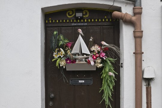 Decoration on a front door, Rhineland-Palatinate, Germany