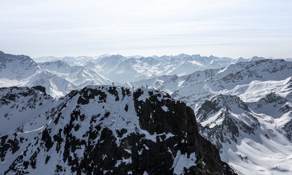Sulzkogel, aerial view, peaks and mountains in winter, Sellraintal, K&uuml;htai, Tyrol, Austria