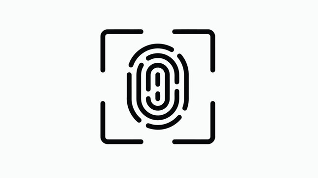 Simple black and white fingerprint icon within a square frame.