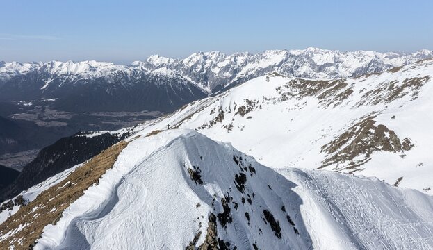 Mitterzeigerkogel, aerial view, mountains in winter, Sellraintal, K&uuml;htai, Tyrol, Austria