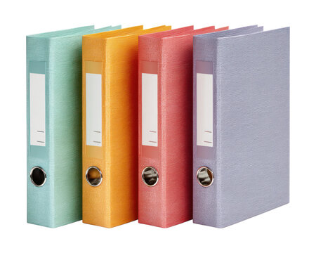 Multiple office document folders arranged upright, isolated