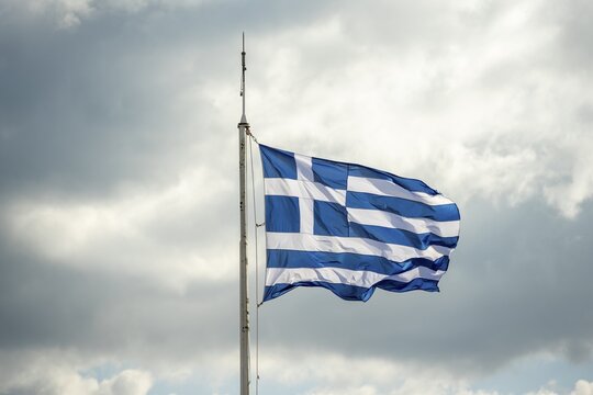 Greek flag waving in the wind, Athens, Greece