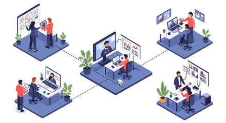 Fototapeta premium A professional scene showing teamwork and data analysis, ideal for corporate presentations.