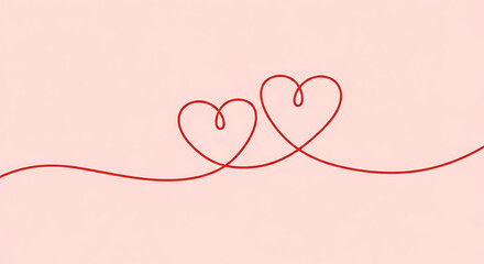 A minimalist illustration of two intertwined hearts on a pink background