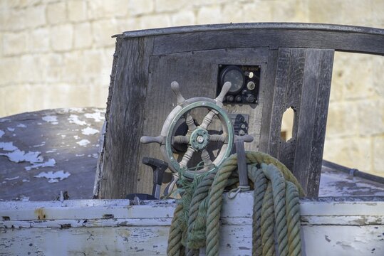 Ropes and steering wheel at a shipwreck, Kući&scaron;te, Orebić, Pelje&scaron;ac Peninsula, Dubrovnik-Neretva County, Croatia
