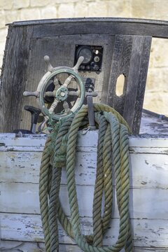 Ropes and steering wheel at a shipwreck, Kući&scaron;te, Orebić, Pelje&scaron;ac Peninsula, Dubrovnik-Neretva County, Croatia