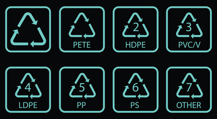 Set of modern recycling symbols for different plastic types