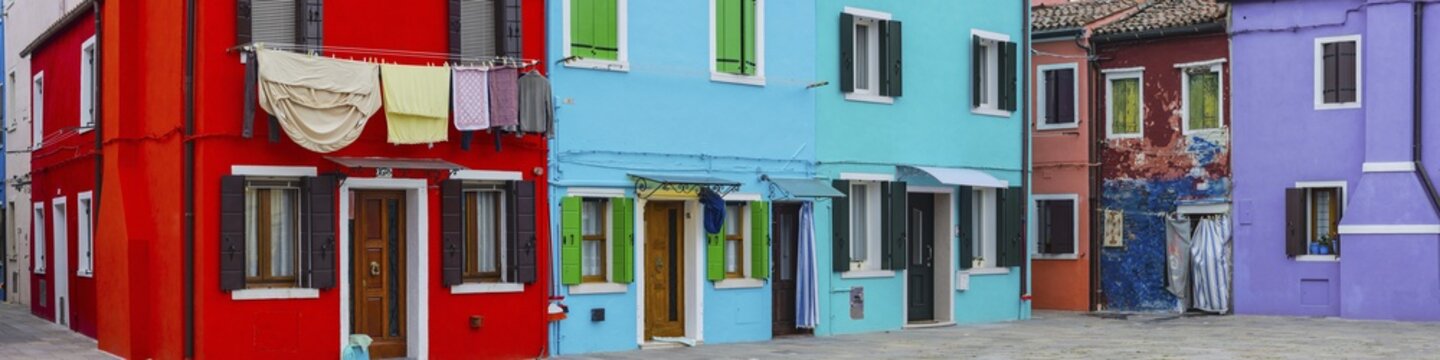 Colourfully painted houses, Burano, Venice, Veneto, Italy