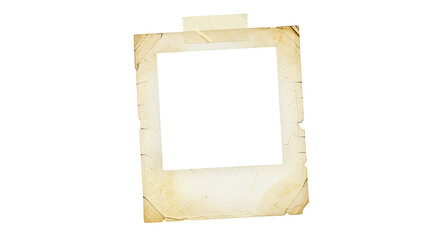 Vintage Polaroid photo frame with torn edges and adhesive tape isolated on transparent background