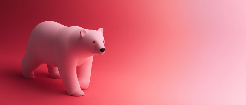 White bear figure on red gradient background