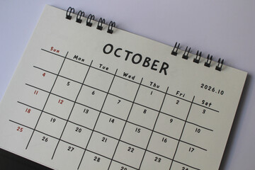 0ctober,Monthly calendar template for the new year 2026 desk calendar,isolated on white background. © Moonmaker421